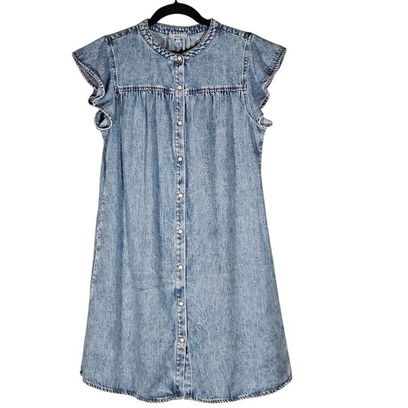 Rails Light Denim Letta Mini Dress S Flutter Sleeve Boho Cottage Core Minimalist - Picture 2 of 14